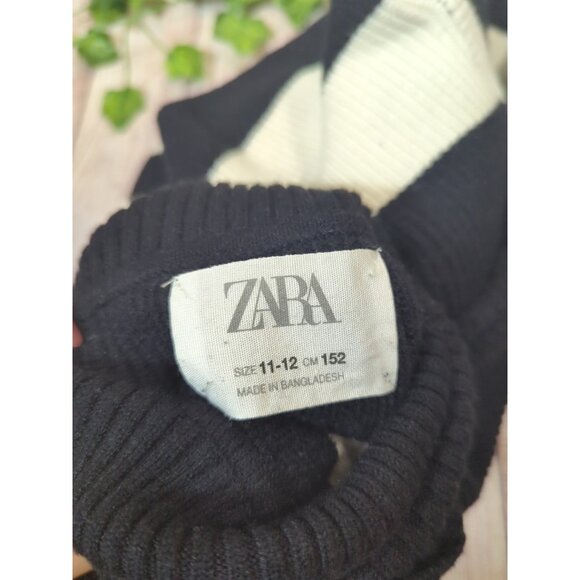 Zara Sweater Youth BLACK White Striped Knit Pullover TURTLENECK Kids 11-12 READ - Picture 2 of 6